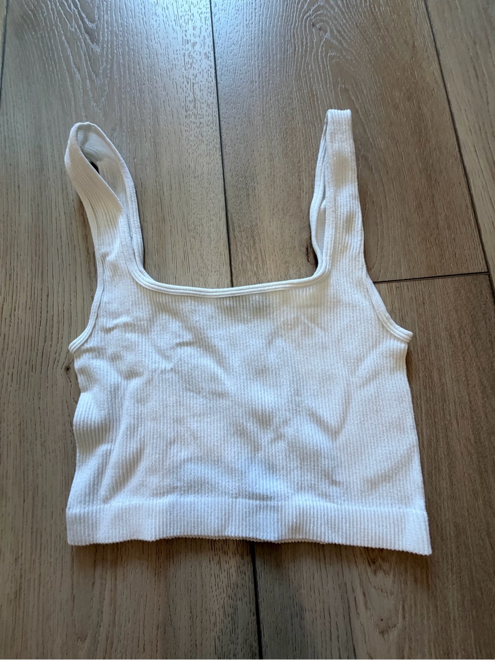 Zara White Ribbed Square-Neck Cropped Camisole